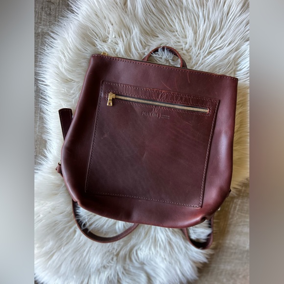 Portland Leather Tote Backpack Large Dark Brown Cherry genuine leather zip NEW - Picture 6 of 14